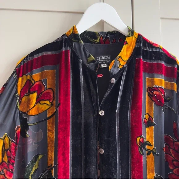 Citron Santa Monica Silk Velvet Coat Dress Button Down Cardigan Wearable Art - Picture 4 of 8